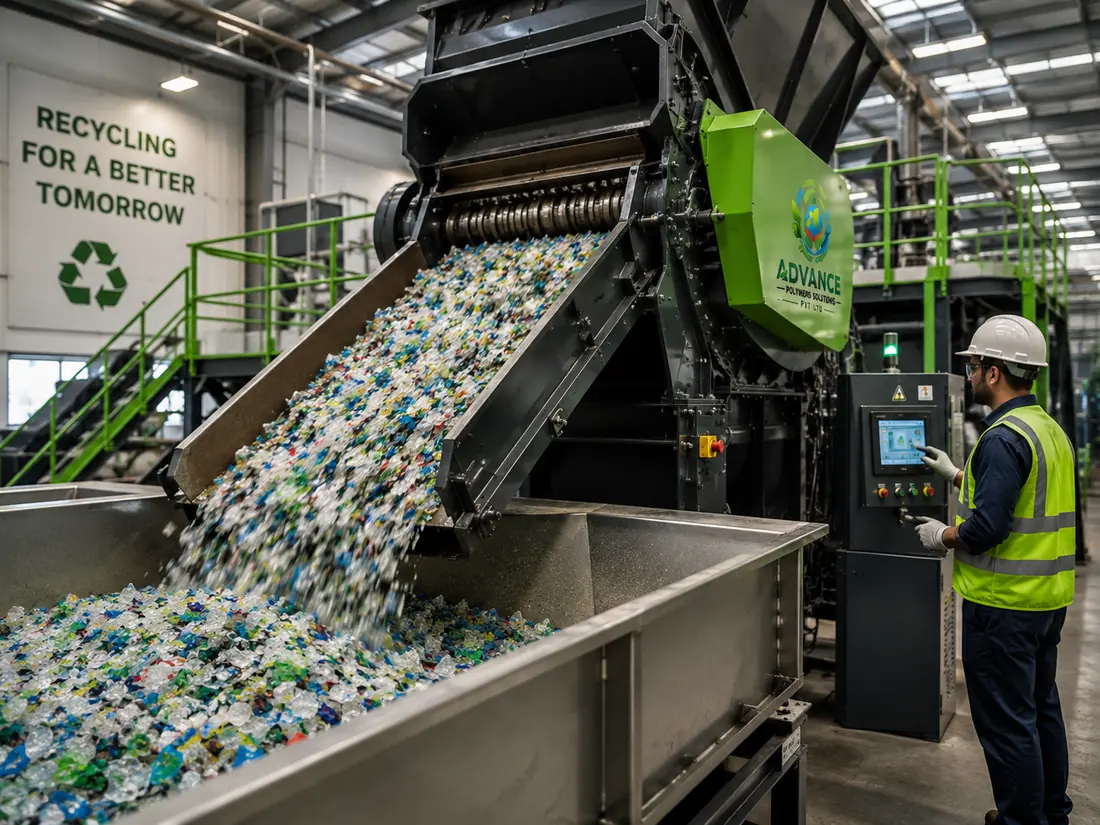 Plastic shredding unit at the Advance Polymers Solutions recycling facility